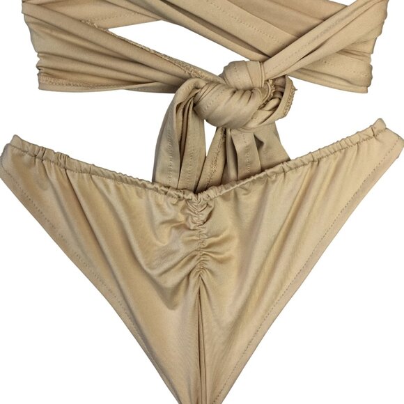 Sexy Beige Bikini Set Size Medium Multi Strap Wrap-Around Adjustable Design - Picture 9 of 10